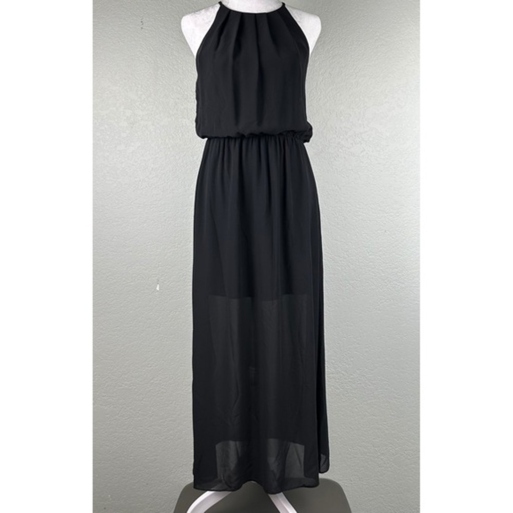 Gianni Bini Juniors Maxi Dress Size S Black Pleated Neckline Event Evening HoCo